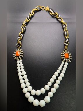 PLUNDER GOLD ORANGE BLUE WHITE NAUTICAL STATEMENT NECKLACE 24”
